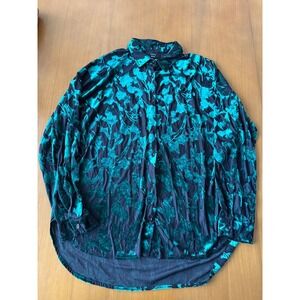 Vici Collection‎ Velvet Floral Burnout Button Down Top Blouse Emerald Black